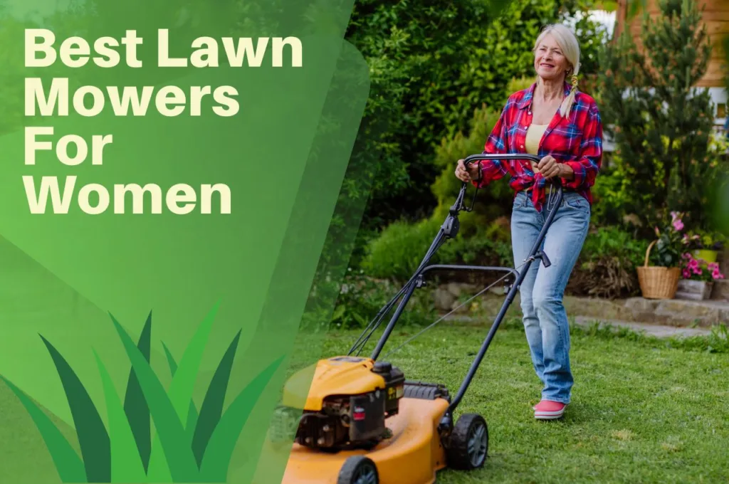 woman, cutting, lawn, mower, grass, orange, green,
