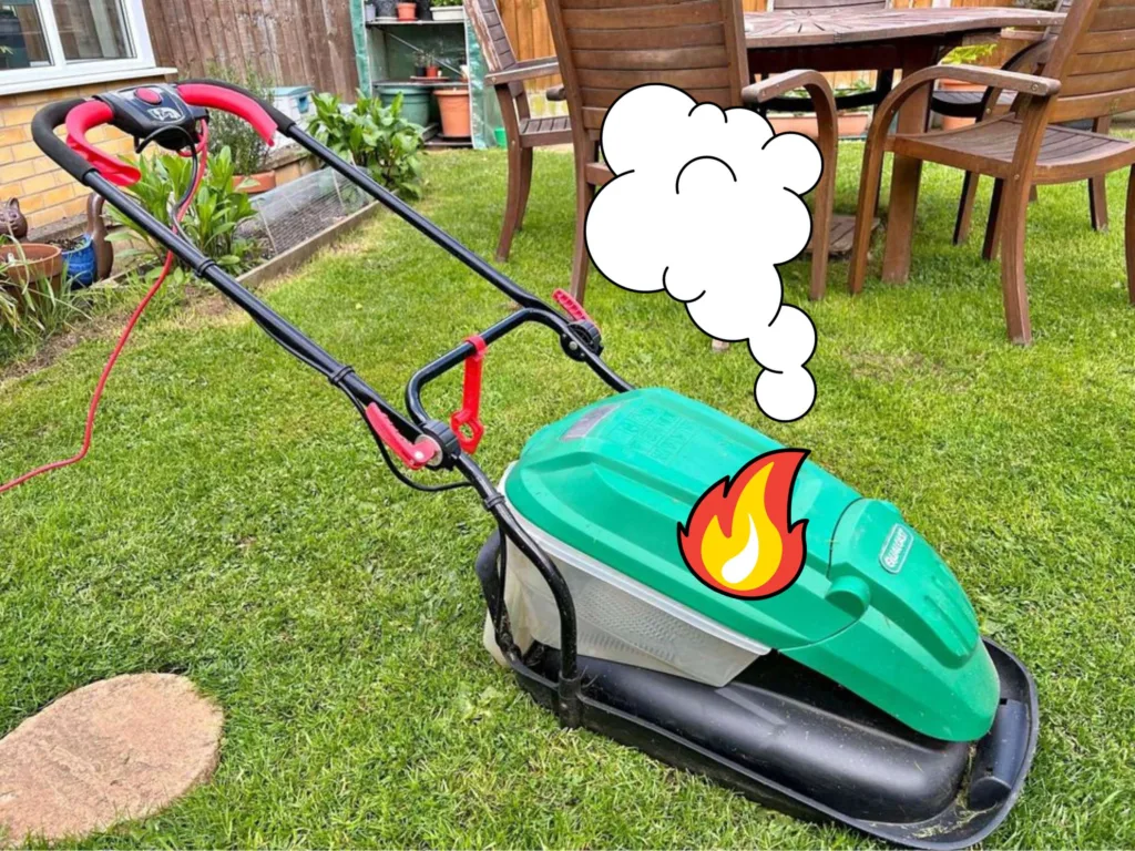 lawn, mower, fire, smoke, burning, garden, turf, grass, hover,
